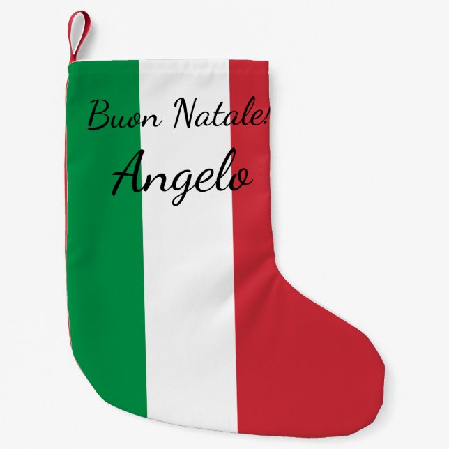 Buon Natale Italian flag personalised name Holiday Small Christmas Stocking (Front)