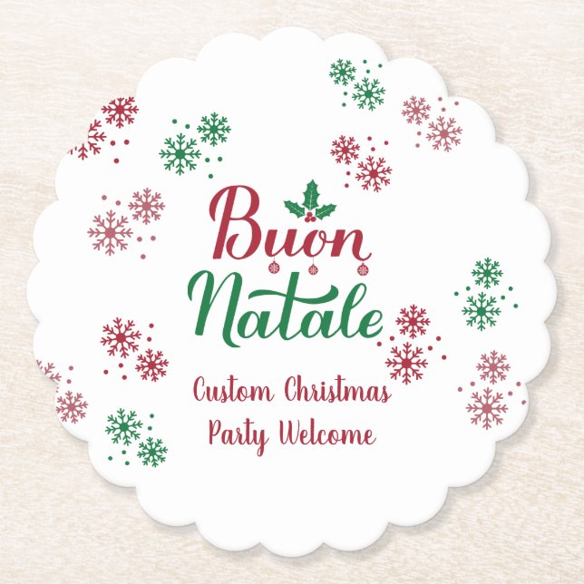 Buon Natale Italian Merry Christmas Paper Coaster (Front)