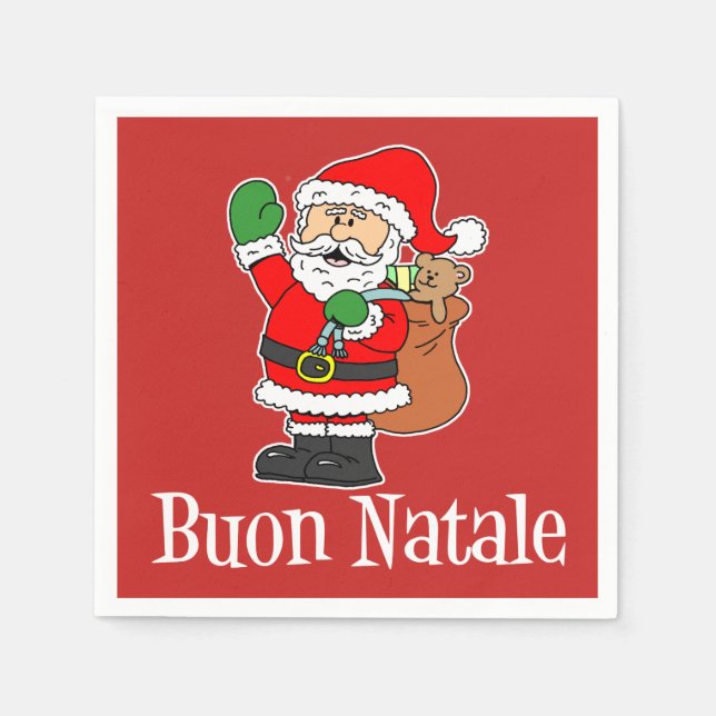 Buon Natale Italian Merry Christmas Santa (RED) Napkin (Front)
