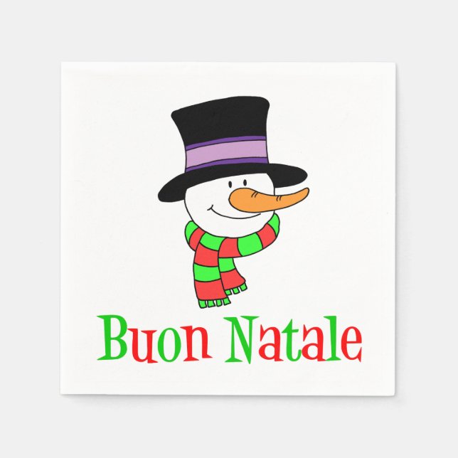 Buon Natale Italian Merry Christmas Snowman Napkin (Front)