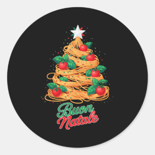 Buon Natale Italian Pasta Spaghetti Funny Christma Classic Round Sticker