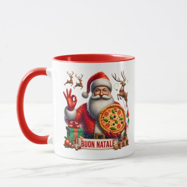 Buon Natale Italian Santa with Pizza & Reindeer  Mug (Left)