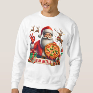 Buon Natale Italian Santa with Pizza & Reindeer  Sweatshirt