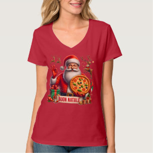 Buon Natale Italian Santa with Pizza & Reindeer T-Shirt