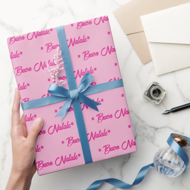 Buon Natale Merry Christmas Pink Wrapping Paper (Gifting)