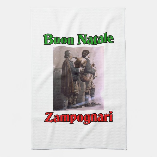 Buon Natale (Merry Christmas) Zampognari Tea Towel (Vertical)