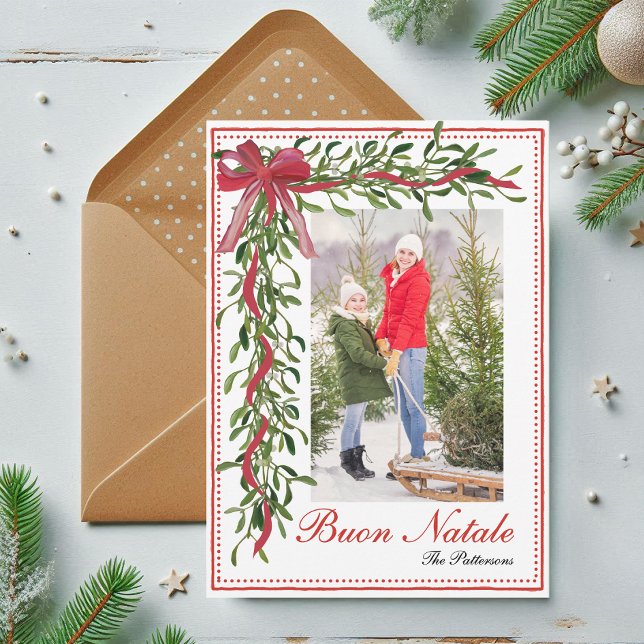 Buon Natale Mistletoe Italian Christmas Photo  Holiday Card (Creator Uploaded)