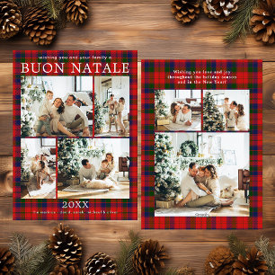 Buon Natale Multi Photo Red Plaid Holiday Card