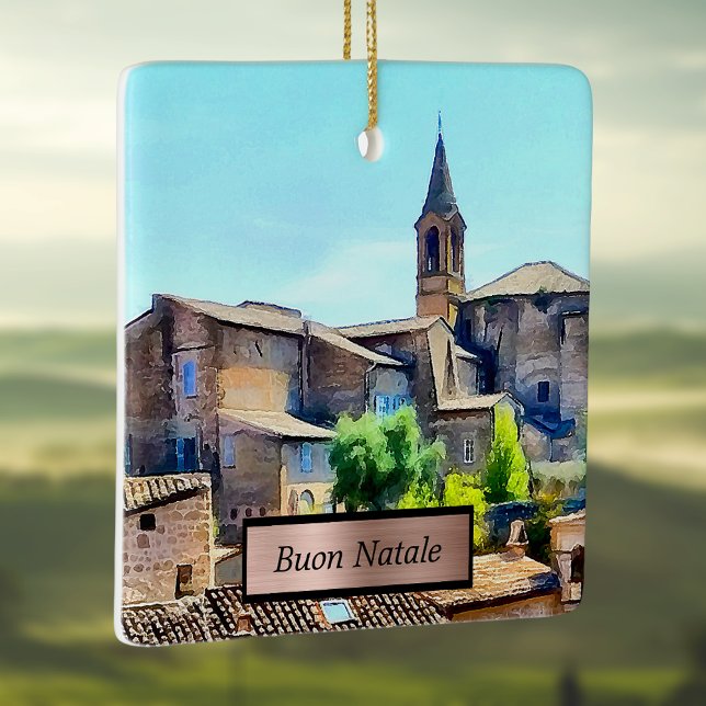Buon Natale Orvieto Italy Hillside and Church Ceramic Ornament (Creator Uploaded)