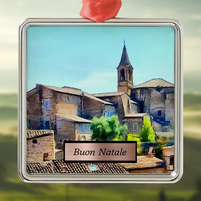 Buon Natale Orvieto Italy Hillside and Church Metal Tree Decoration (Creator Uploaded)