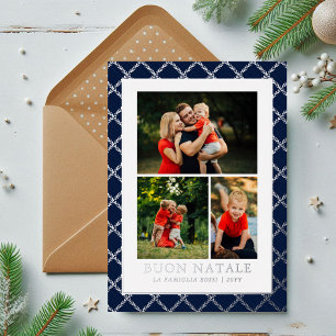 Buon Natale Photo Collage Blue Check