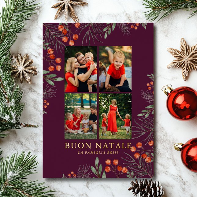 Buon Natale Photo Collage Watercolor Floral (Creator Uploaded)