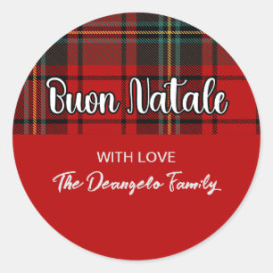 Buon Natale Plaid Classic Round Sticker