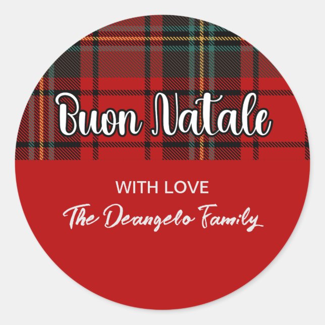 Buon Natale Plaid Classic Round Sticker (Front)