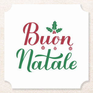 Buon Natale Red and Green Christmas Paper Coaster