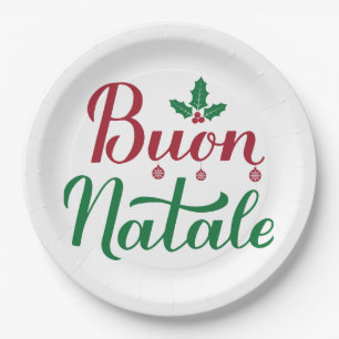 Buon Natale Red and Green Christmas Paper Plate