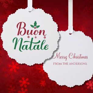 Buon Natale Red and Green Italian Christmas Tree Decoration Card