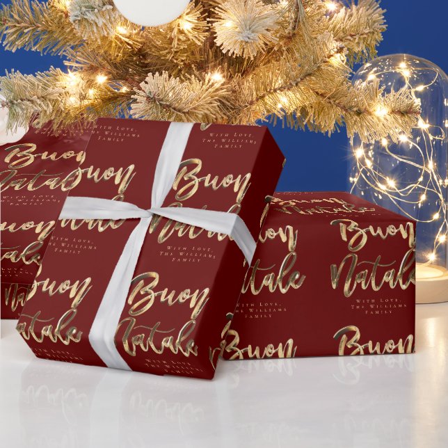 Buon Natale Red Gold Christmas Script Italian Wrapping Paper (Holidays)