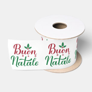 Buon Natale Red Green Satin Ribbon