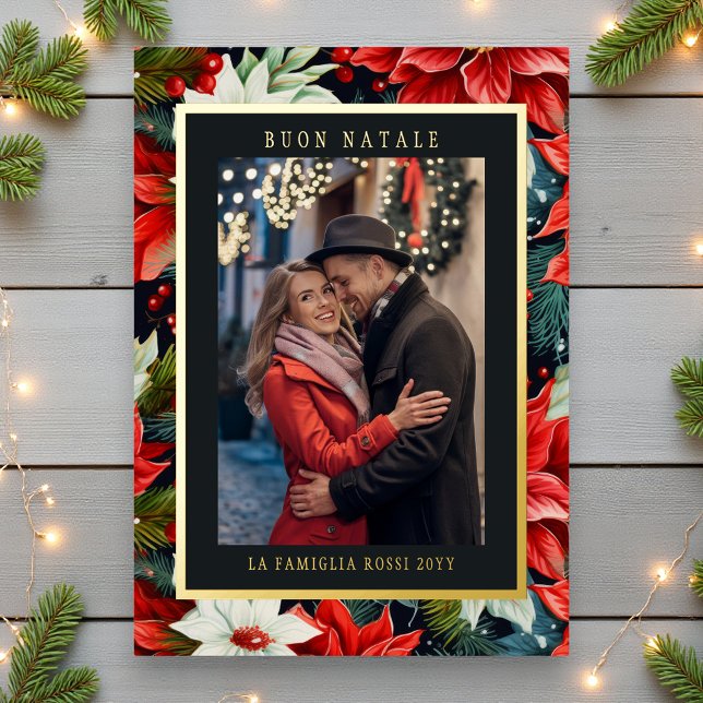 Buon Natale Red Poinsettia Floral Photo (Creator Uploaded)