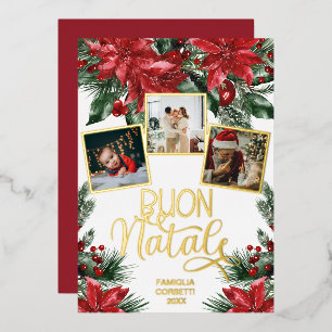Buon Natale Red Poinsettia Greenery Photo Collage