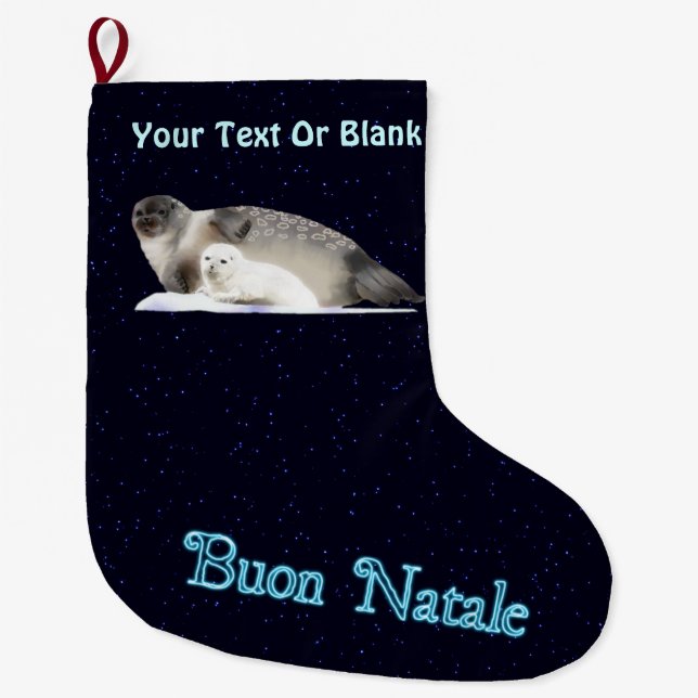 Buon Natale - Ringed Seal Large Christmas Stocking (Front)