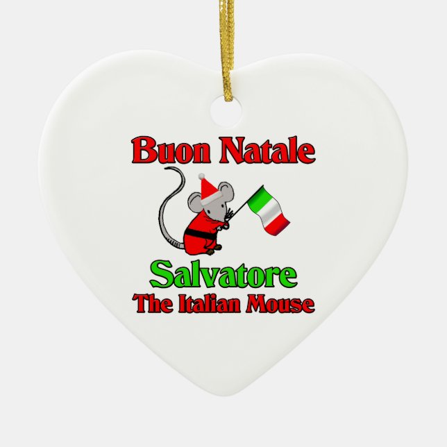 Buon Natale Salvatore The Italian Mouse Ceramic Tree Decoration (Front)