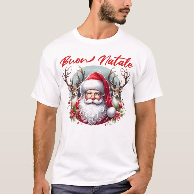 Buon Natale Santa with Reindeer  T-Shirt (Front)