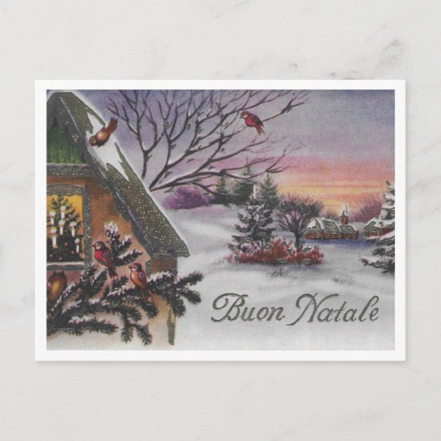 Buon Natale vintage Italian 1940s Christmas Scene Postcard (Front)