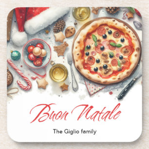 Buon Natale Watercolor Italian Christmas Party  Coaster