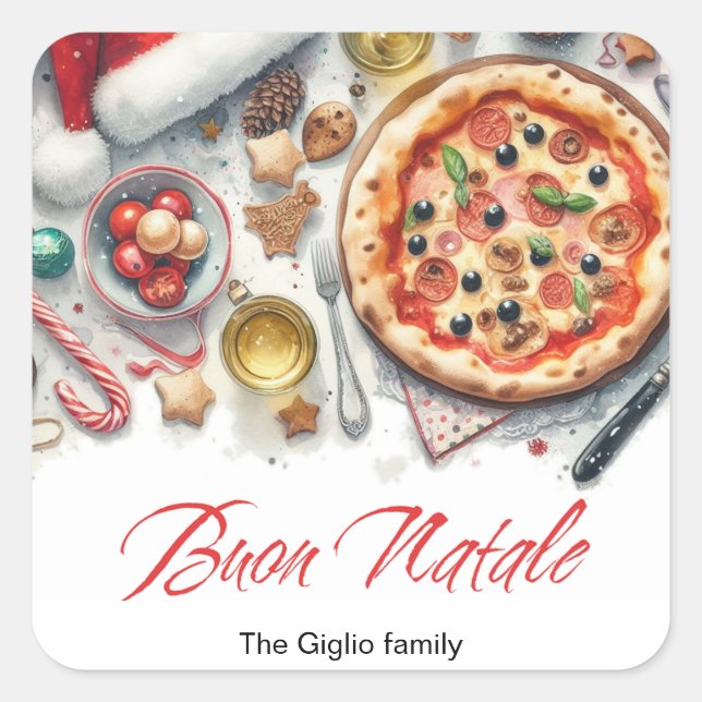 Buon Natale Watercolor Italian Christmas Party  Square Sticker (Front)