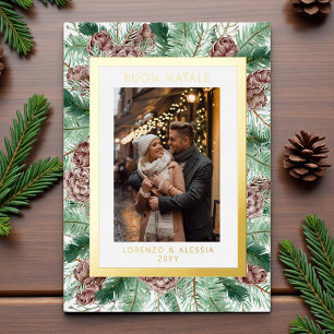 Buon Natale Watercolor Pine Floral Photo