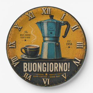 Buongiorno Italian Espresso Moka Pot Kitchen Café  Paper Plate