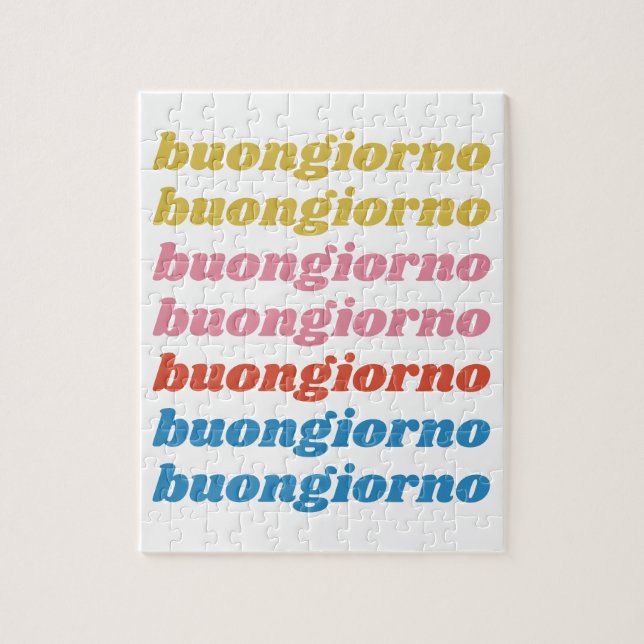 Buongiorno Italian Hello Typography Cute Retro Jigsaw Puzzle (Vertical)