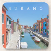 Burano canal side houses view coasters