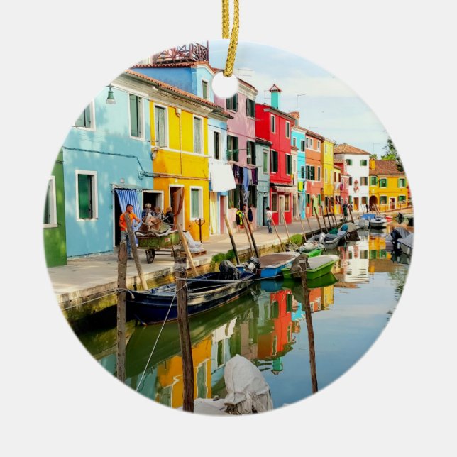 Burano island near Venice, Rainbow Houses in Italy Ceramic Tree Decoration (Front)