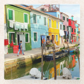 Burano island near Venice, Rainbow Houses in Italy Glass Coaster