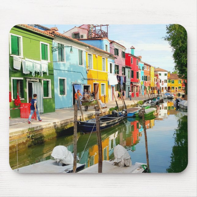Burano island near Venice, Rainbow Houses in Italy Mouse Pad (Front)