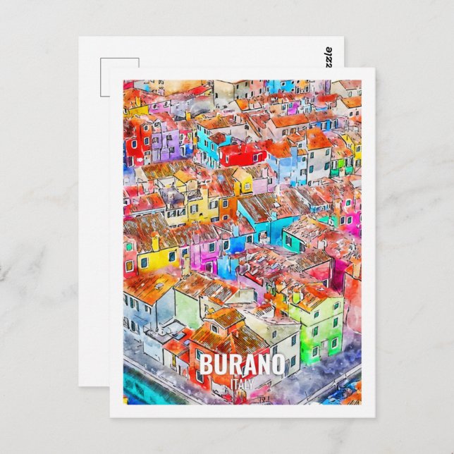 Burano Italy Famous Travel Place Watercolor Postcard (Front/Back)