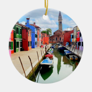 Burano, Italy Italian Colorful Houses & Boat Canal Ceramic Tree Decoration