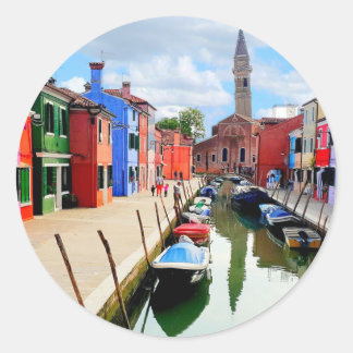 Burano, Italy Italian Colourful Houses & Boat Cana Classic Round Sticker