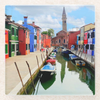 Burano, Italy Italian Colourful Houses & Boat Cana Glass Coaster