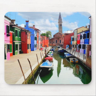 Burano, Italy Italian Colourful Houses & Boat Cana Mouse Pad