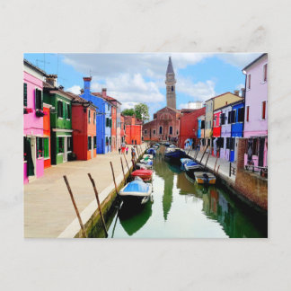 Burano, Italy Italian Colourful Houses & Boat Cana Postcard