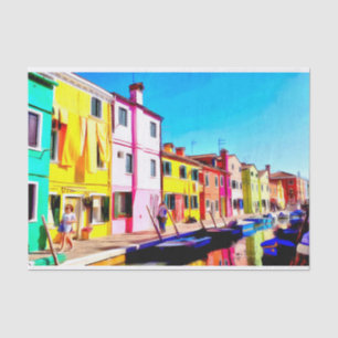 Burano, Venice watercolor painting Tissue Paper