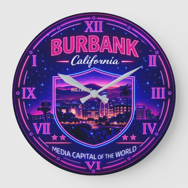 Burbank California Entertainment District Large Clock (Front)