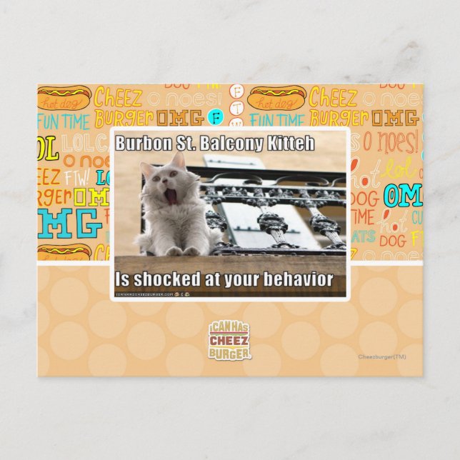 Burbon St. Balcony Kitteh Postcard (Front)
