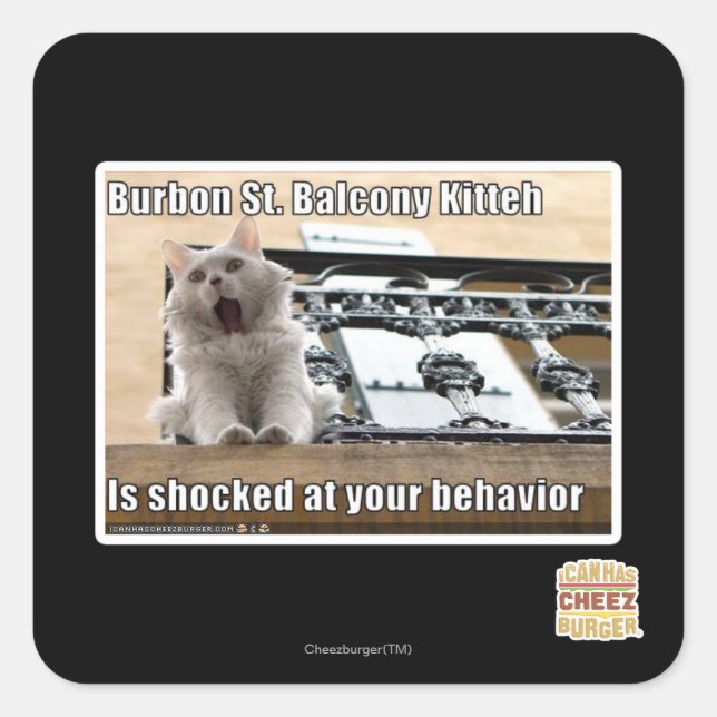 Burbon St. Balcony Kitteh Square Sticker (Front)