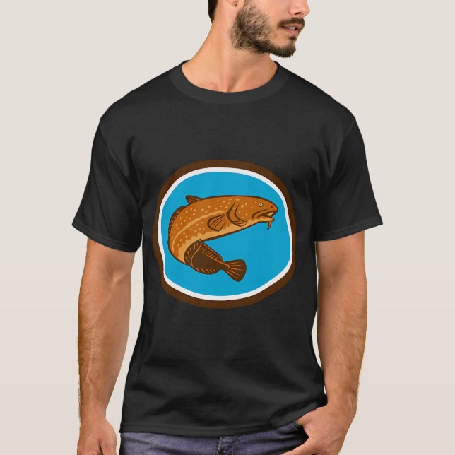 Burbot Fish Oval Retro T-Shirt (Front)