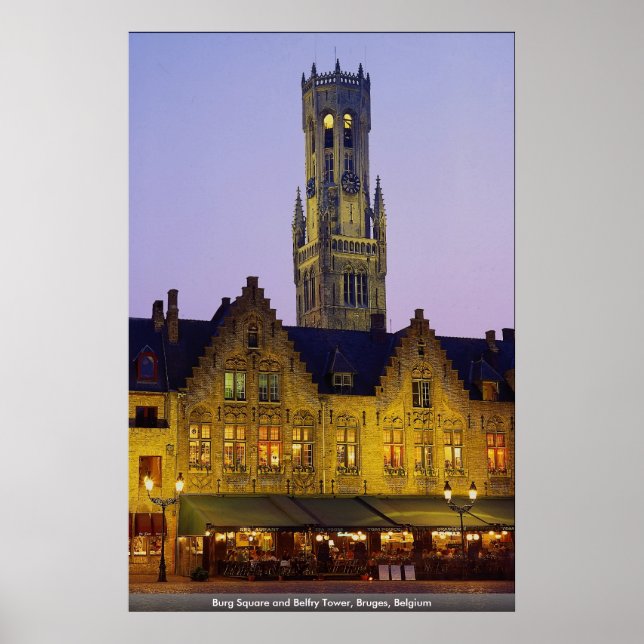 Burg Square and Belfry Tower, Bruges, Belgium Poster (Front)